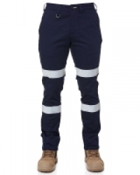 Bisley Taped Biomotion Stretch Cotton Drill Work Pants - Navy