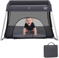 BABY JOY Baby Foldable Travel Crib, 2 in 1 Portable Playpen with Soft Washable Mattress, Side Zipper Design, Lightweight