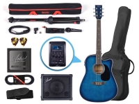 Artist LSPCEQTBB Blue Acoustic Electric Guitar Buskers Pack