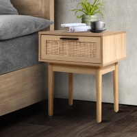 Artiss Bedside Tables Table 1 Drawer Storage Cabinet Rattan Wood Nightstand