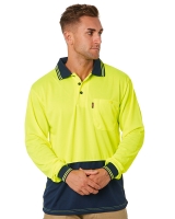 DNC Hi Vis Cool Breathe Polo Shirt LS - Yellow/Navy