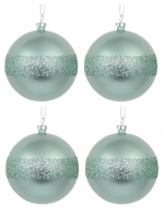 Mint Pearl Green Christmas Baubles With Laser Glitter Band - 4 X 80mm