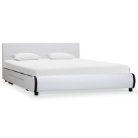Bed Frame With Drawers White Faux Leather 137×187 Cm