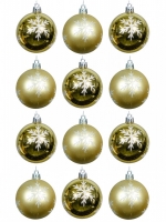 Soft Matte Gold & Metallic Ivory With Gold Snowflake Print Baubles - 12 X 60mm