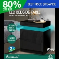 ALFORDSON Bedside Table RGB LED Nightstand 2 Drawers 4 Side High Gloss Black