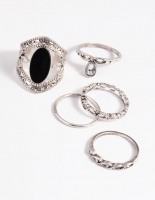 Antique Silver Black Stone Ring Stack Pack
