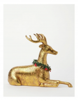 Myer Giftorium Heirloom Plastic Foiled Sitting Reindeer W/Wreath Decoration- Gold: 30 Cm