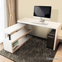 Artiss Rotary Corner Desk with Bookshelf – White