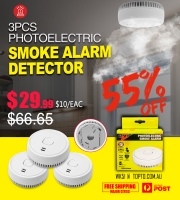 sale 55% off  3PCs Smoke Alarm Fire Detector Photoelectric w/ 9V Battery 24m Australian Standard  now only $29.99