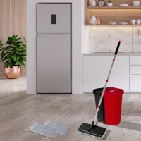 Flat Mop Bucket Floor Cleaner Set Stainless Steel Wet Dry Microfiber Mop Heads