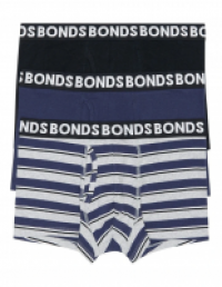 Bonds Everyday Stripe Trunks Black/Blue 3 Pack