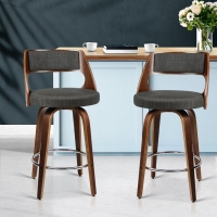 Set Of 2 Wooden Swivel Bar Stools – Charcoal, Wood And Chrome