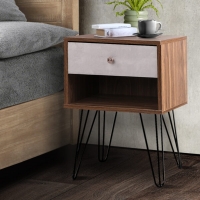 Artiss Bedside Table with Drawer – Grey & Walnut