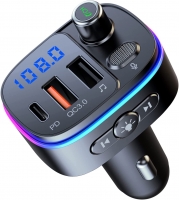 YESDEX FM Transmitter in-Car Adapter, Wireless Bluetooth 5.0 Radio Car Kit,Type-C PD 20W+ QC3.0 Fast USB Car Charger,RGB Hands