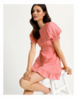 Miss Shop Empire Ruffle Dress Coral Rose