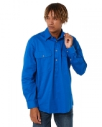 Pilbara Closed Front Cotton Twill Shirt LS - Cobalt Blue