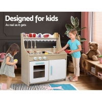 Keezi Kids Wooden Kitchen Play Set – Natural & White