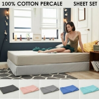 100% Cotton Percale All Size 1000TC 4pc Flat Fitted Matt Sheet Set Pillowcase