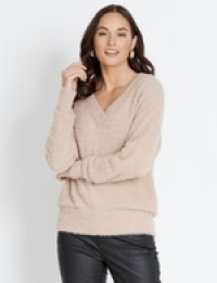 Katies Long Sleeve V Neck Hairy Knit Jumper, $16ea When You Buy 3 on Sale at Katies