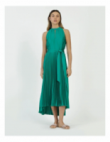 Collection Satin Halter Pleated Midi Dress