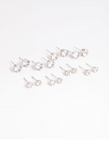 Rhodium Diamante Classic Stud Earring Pack