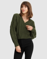 Without You Cable Knit V-neck Jumper - Military