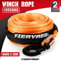 FIERYRED Winch Rope 10Mm X 30M Synthetic Dyneema Sk75 Hook Car Tow Recovery