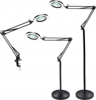 Psiven Magnifying Floor Lamp, Dimmable LED Magnifying Lamp with Clamp and Stand (3 Lighting Modes, Memory Function, 5 Diopter,