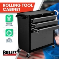 BULLET Steel Rolling Tool Chest Cabinet, with Tubular Cam Locks, Lockable Castors, Pegboard, Black