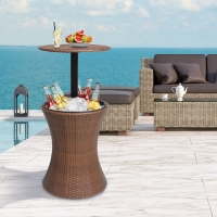 Cooler Ice Bucket Table Bar Outdoor Setting Furniture Patio Pool Storage Box Brown