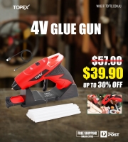 TOPEX 4V Cordless Hot Glue Gun w/ 15Pcs Premium Glue Sticks $39.9 (Was $57) + Delivery (Free to Major Cities) @ Topto