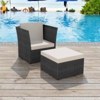 GARDEN CHAIR WITH STOOL POLY RATTAN BLACK