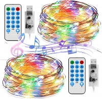 2 Pack LED Fairy String Lights 10m USB Charging Copper Wire String Lights with Remote Control Waterproof 8 Modes Led String