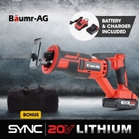 BAUMR-AG 20V SYNC Cordless Lithium Power Reciprocating Saw, with Battery, Charger, 3 Cutting Blades