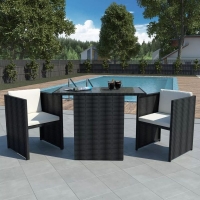 3 Piece Bistro Set With Cushions Poly Rattan Black