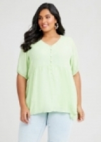 Natural Babydoll Button Top in Green in sizes 12 to 24