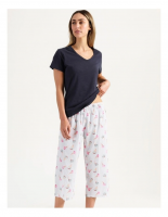 Soho Organic Cotton Knit V-Neck Pyjama Set Navy/White