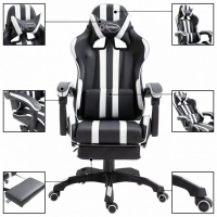 Gaming Chair With Footrest White Faux Leather