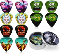 Guitar Picks for Acoustic Electric Bass Medium Thick Finger Thumb Pick Cartoon Cute Hilarious Bulk Variety Pack Pics with Tin