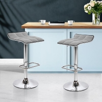 Set Of 2 Fabric Bar Stools Swivel Bar Stool Dining Chairs Gas Lift Kitchen Grey
