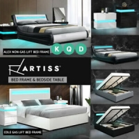 Artiss Bed Frame RGB LED Bedside Tables Double Queen King Size Gas Lift Storage