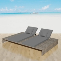 Double Sun Lounger With Cushion Poly Rattan Grey