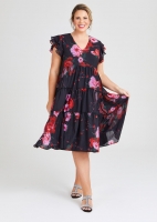 Rambling Rose Tier Midi Dress in Print in sizes 12 to 24