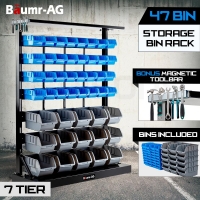 47 BIN Storage Shelving Tools Parts Rack Shelf Garage Workshop Metal 7 Tier