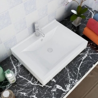 Luxury Ceramic Basin Rectangular Sink White With Faucet Hole
