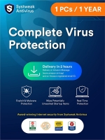 Systweak Antivirus for Windows 1 PC, 1 Year | Threat Protection, Internet Security | USB Protection | Firewall & Internet