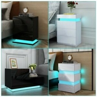 RGB LED Bedside Table 3 Drawers Nightstand Cabinet Bedroom Furniture Black/White