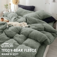 Super Warm Teddy Bear Fleece Thermal Quilt Doona Duvet Cover Set All Size Grey