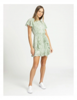 Tokito Flutter Sleeve Ruffle Mini Dress Green Paisley