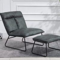 Black And Dark Green Upholstered Chair Lounge Chair With Footstool